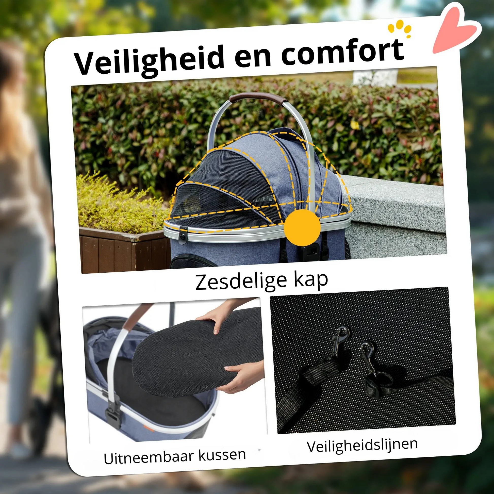 Nancy's Collegiove Reiswagen voor Huisdieren - Kattenbuggy - Hondenbuggy - Blauw / Zilver