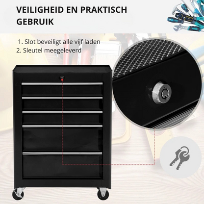 Nancy's Narni Gereedschapswagen - Werkplaatswagen - Gereedschapskist - Zwart - Staal - ± 60 x 35 x 80 cm