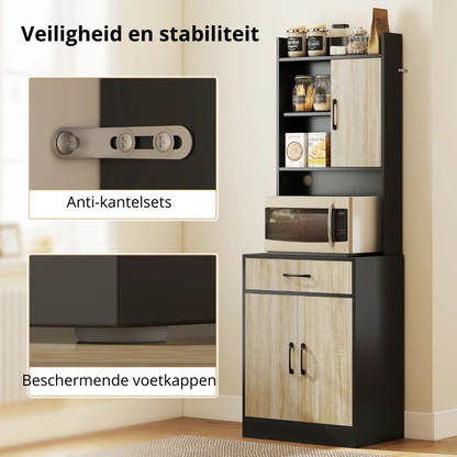 Nancy's Orbetello Keukenkast - Buffetkast - Opbergkast - Hout / Zwart - 60 x 40 x 180 cm