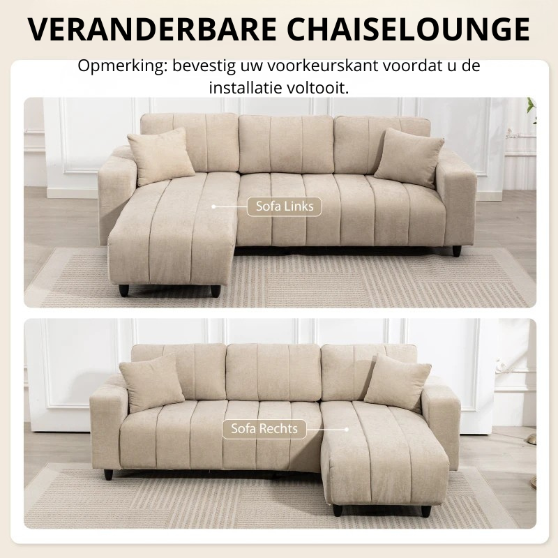 Nancy's Otranto Hoekbank - Chaise Longue links of rechts - Beige - Linnenlook