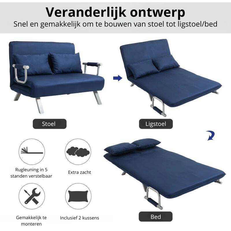 Nancy's Carapito Slaapbank - Zitbank - Bank met slaapfunctie - Blauw