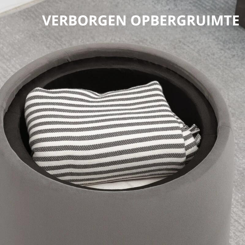 Nancy's Anzio Poef - Hocker - Met Opbergruimte - Omkeerbare deksel - Grijs - Fluweel - ± Ø 45 x 50 cm