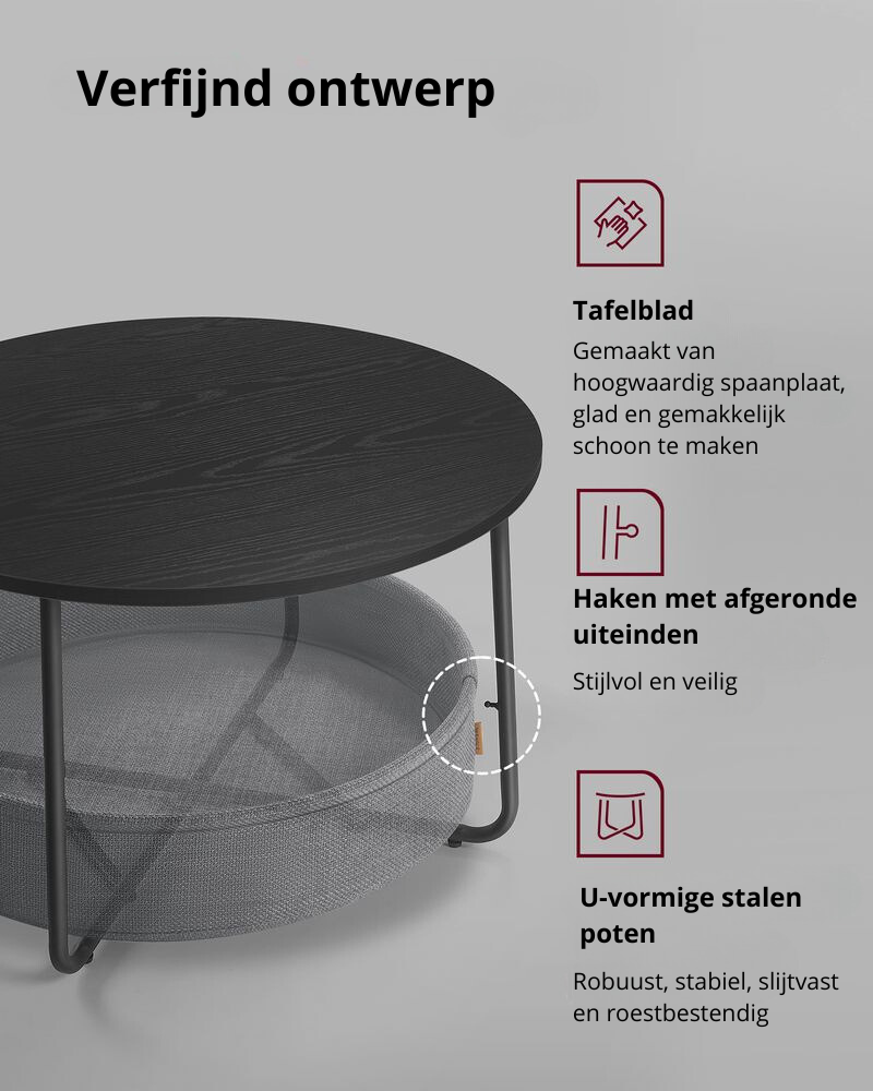 Nancy's Bedollo Salontafel - Koffietafel - Rond - Zwart / Grijs - Ø 75 x 45 cm