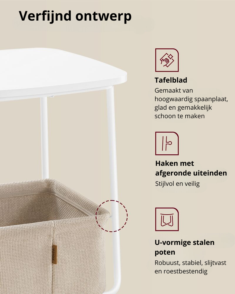 Nancy's Bedonia Bijzettafel - Salontafel - Nachtkastje - Vierkant - Wit / Camel bruin - 40 x 40 x 50 cm