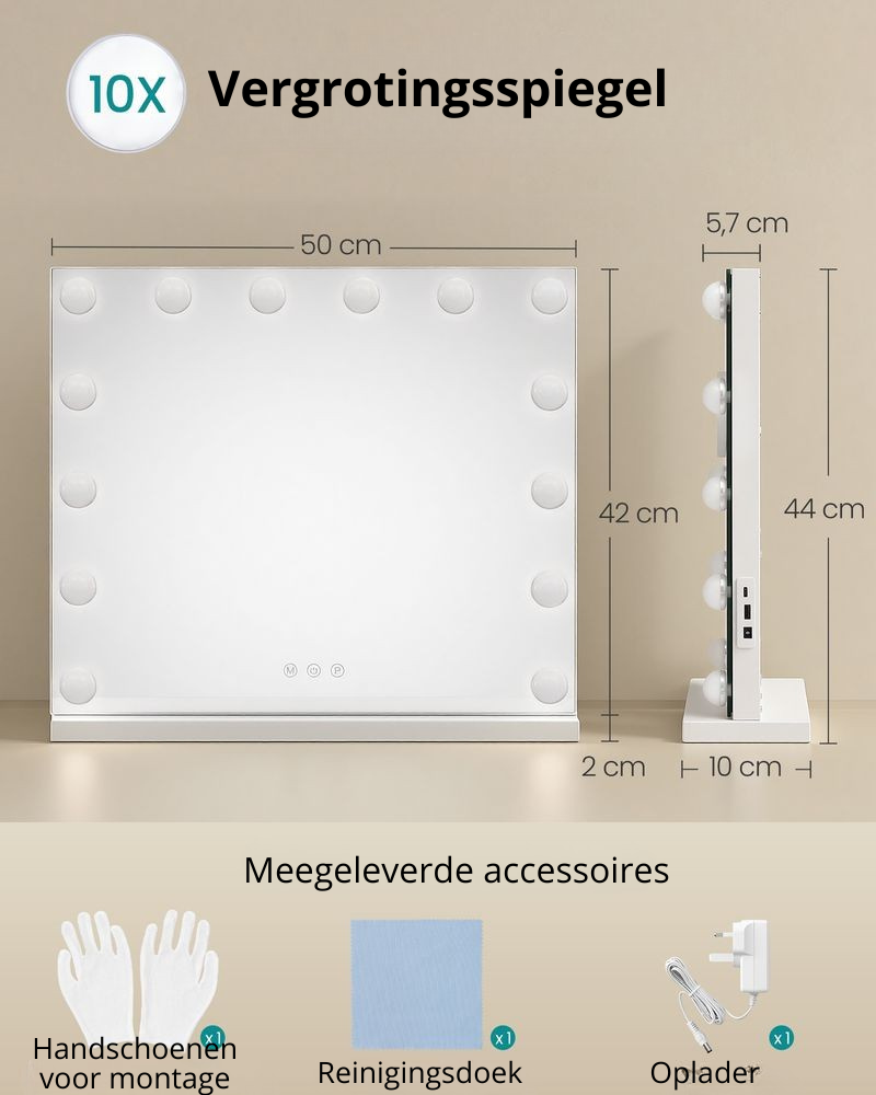 Nancy's Termoli Make-Up Spiegel - Hollywood Spiegel - Make Up Spiegel met Verlichting - Matwit - ± 45 x 50 x 6 cm