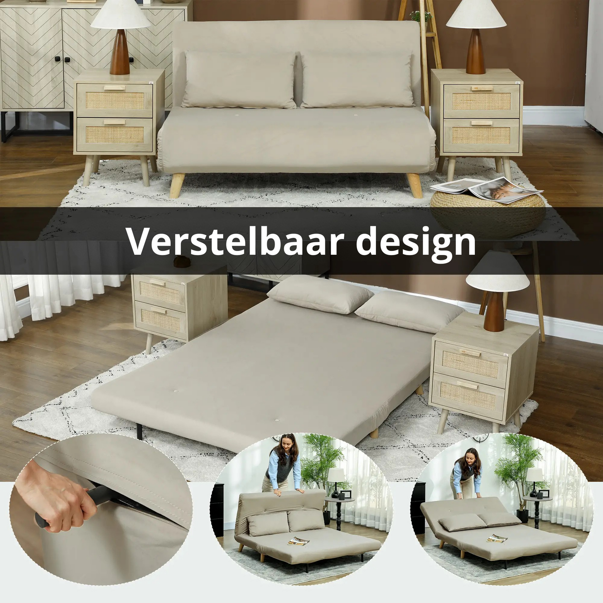 Nancy's Crissolo Slaapbank - Zitbank - Logeerbank - Beige - Fluweel