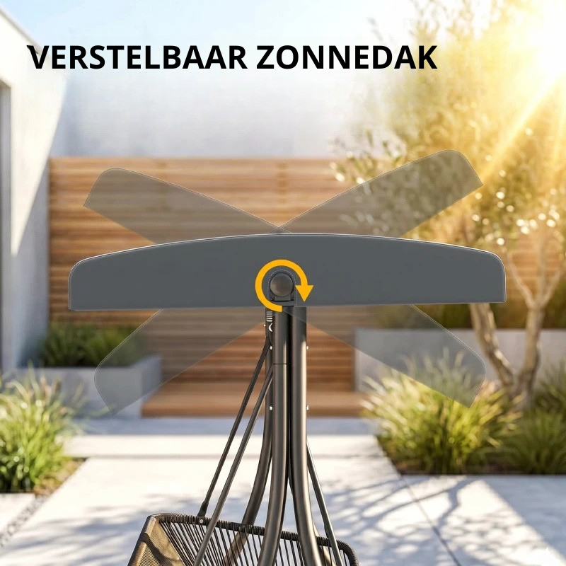 Nancy's Sorso Schommelbank - Tuinschommel - Hollywood Schommel - Verstelbaar Zonnescherm - Grijs / Zwart - ± 180 x 120 x 170 cm