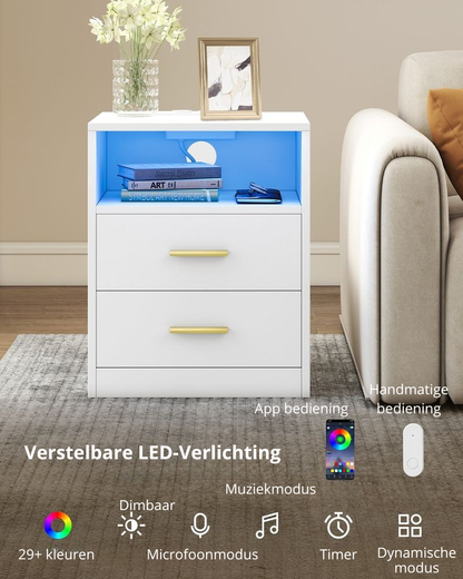 Nancy's Postal Nachtkastjes - Set van 2 - Praktische stekkerdoos - LED-Verlichting - Wit - ± 40 x 35 x 50 cm