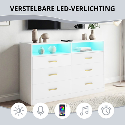 Nancy's Strongoli Commode - Ladekast - Opbergkast - LED-Verlichting - Wit - ± 120 x 40 x 80 cm