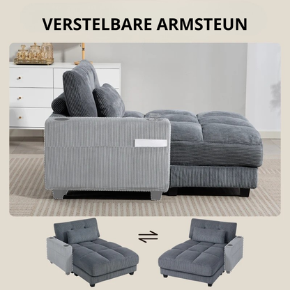 Nancy's Ostiglia 1-Zitsbank - Lounge Fauteuil - Slaapbank - Met Bekerhouders - Donkergrijs - Corduroy