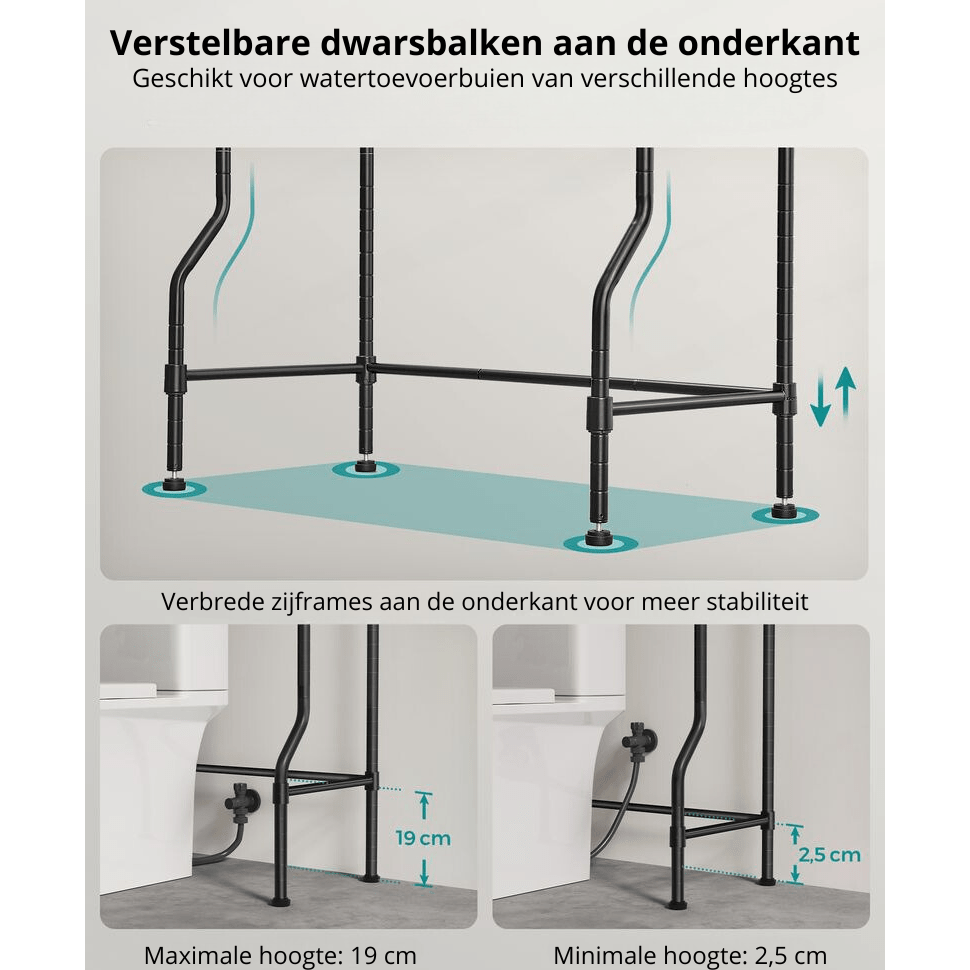 Nancy's Bentivoglio Toiletkast - Toilet Meubel - Badkamerrek - Wasmachinerek - Zwart - Staal - ± 60 x 30 x 175 cm