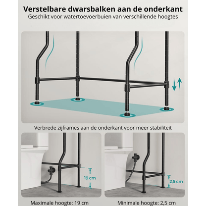 Nancy's Bentivoglio Toiletkast - Toilet Meubel - Badkamerrek - Wasmachinerek - Zwart - Staal - ± 60 x 30 x 175 cm