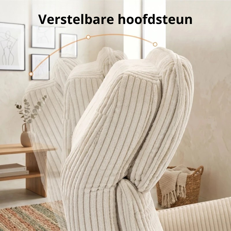 Nancy's Tarzo Elektrische Fauteuil - Relaxfauteuil - Relaxstoel - Draaibaar - Crèmewit / Zilver - Corduroy Look