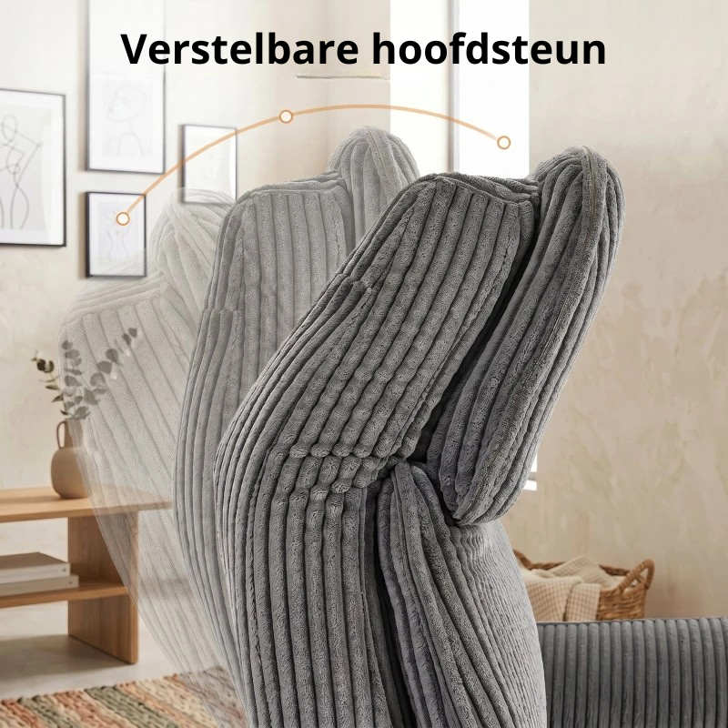 Nancy's Tarzo Elektrische Fauteuil - Relaxfauteuil - Relaxstoel - Draaibaar - Donkergrijs / Zilver - Corduroy Look