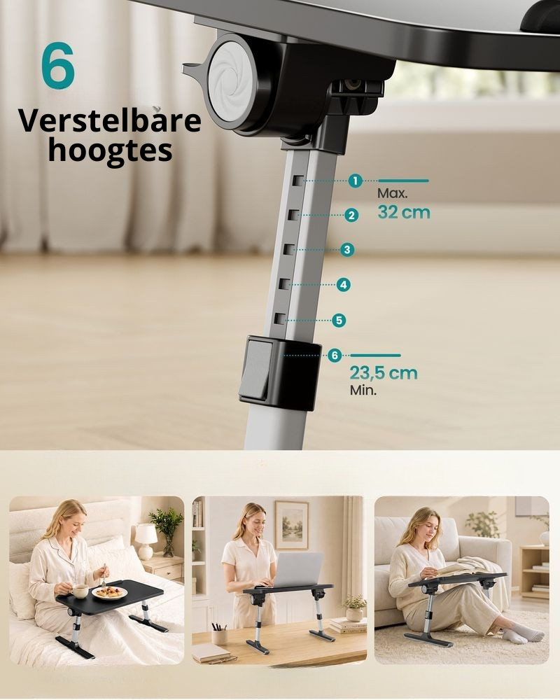 Nancy's Tignale Laptoptafel - Laptopstandaard - Bedtafel - In Hoogte Verstelbaar - Zwart