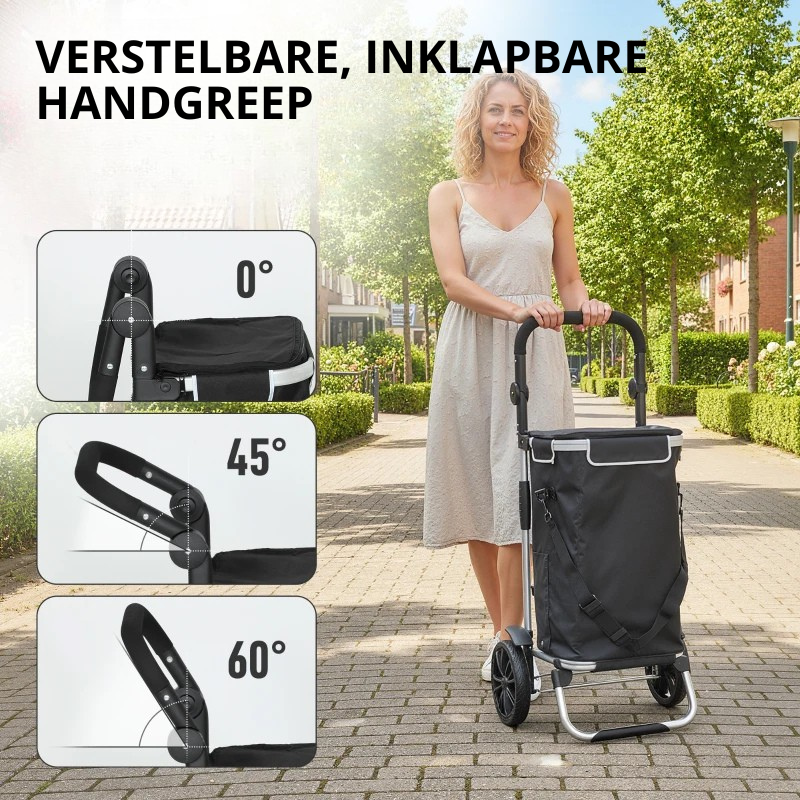 Nancy's Nerviano Boodschappentrolley - Boodschappenkar - Boodschappenwagentje - Zwart / Zilver - 40 Liter