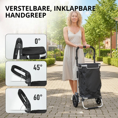 Nancy's Nerviano Boodschappentrolley - Boodschappenkar - Boodschappenwagentje - Zwart / Zilver - 40 Liter