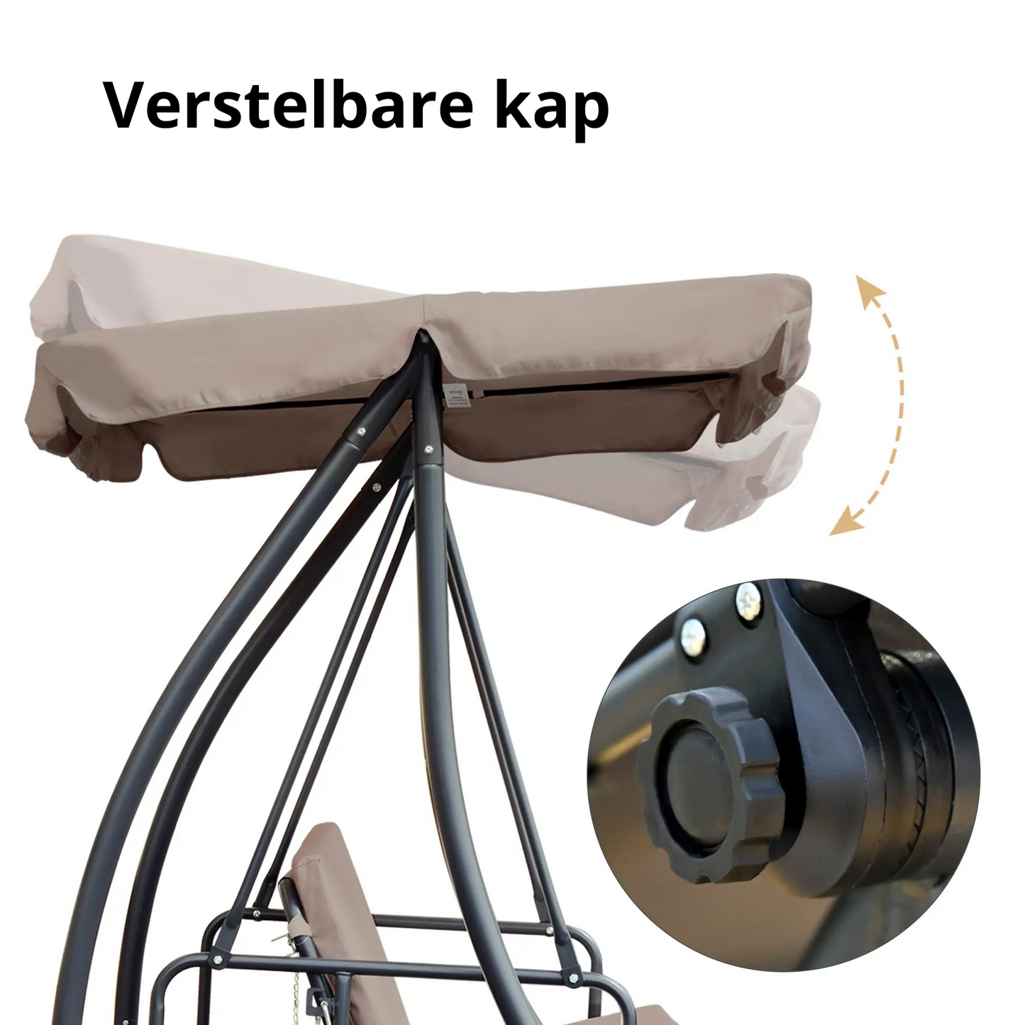 Nancy's Coredo Schommelbank - Hollywood Schommel - Tuinschommel - Beige / Zwart - 200 x 125 x 170 cm
