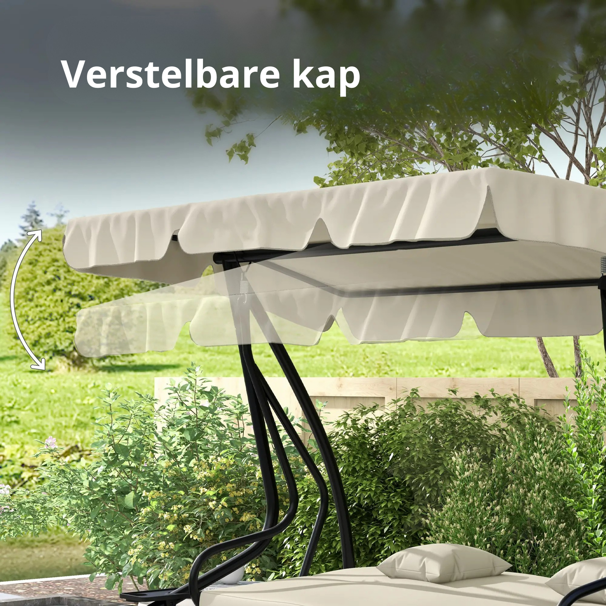 Nancy's Cordignano Schommelbank - Tuinschommel - Hollywood Schommel met zonnekap - Roomwit - ± 200 x 120 x 165 cm