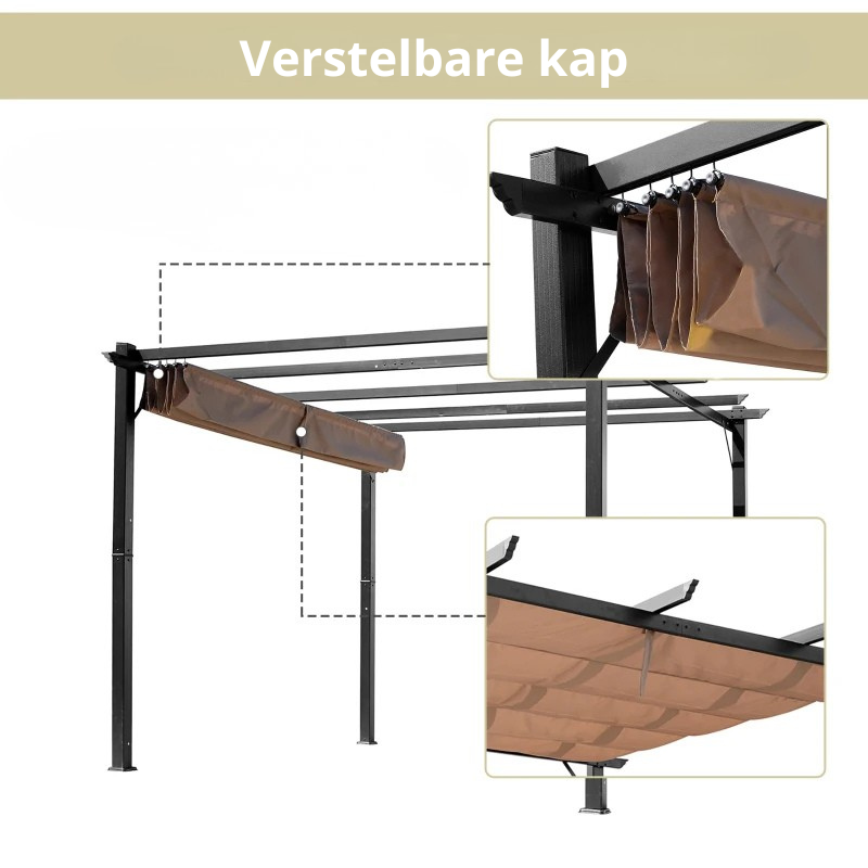 Nancy's Sulmona Pergola - Tuinpaviljoen - Uitschuifbare luifel - Grijs / Bruin - ± 300 x 400 x 225 cm