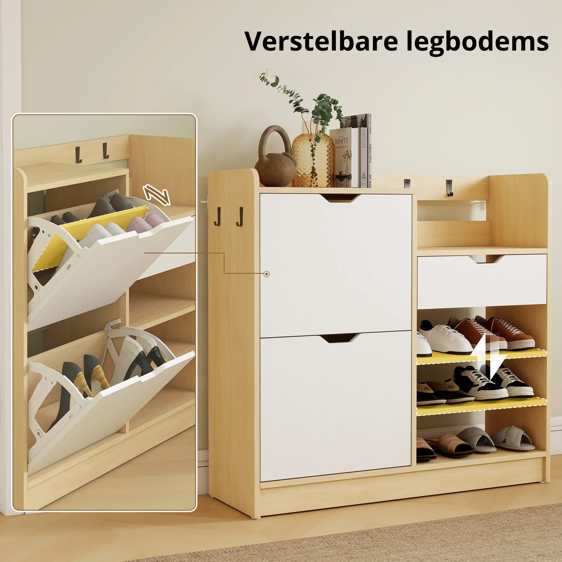 Nancy's Maleo Schoenenkast - Opbergkast voor schoenen - Schoenenrek - Naturel - ± 90 x 30 x 90 cm