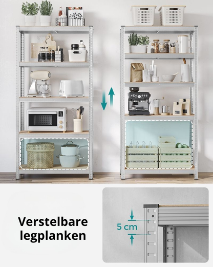 Nancy's Stelvio Stellingkasten Set van 2 - Opbergrek - Opbergkast - Verstelbare legplanken - Zilver - Staal - 90 x 40 x 180 cm