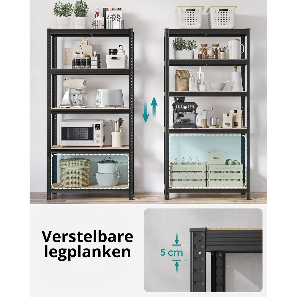 Nancy's Stenico Stellingkast Set van 2 - Opbergrek - Opbergkast - Stellingrek - Zwart - Staal - 90 x 40 x 180 cm
