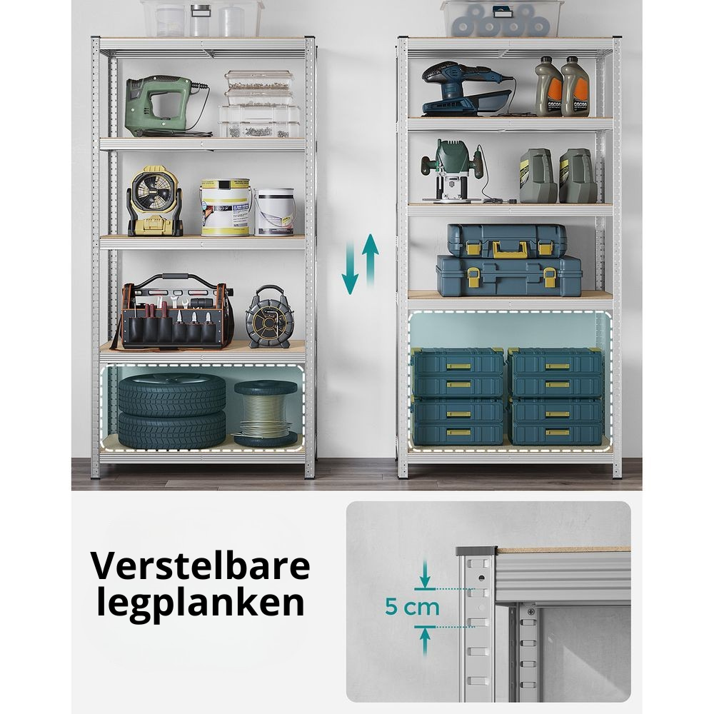 Nancy's Stezzano Stellingkast Set van 2 - Opbergrek - Opbergkast - Zilver - Staal - 100 x 50 x 200 cm