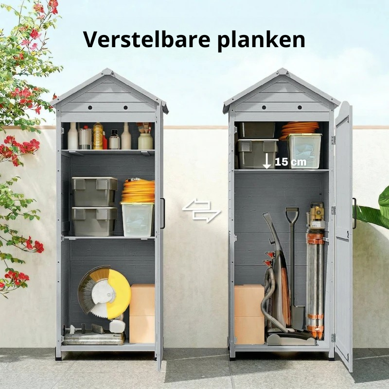 Nancy's Sale Tuinkast - Tuinschuur - Opbergkast voor buiten - Grijs - Dennenhout - ± 85 x 60 x 215 cm