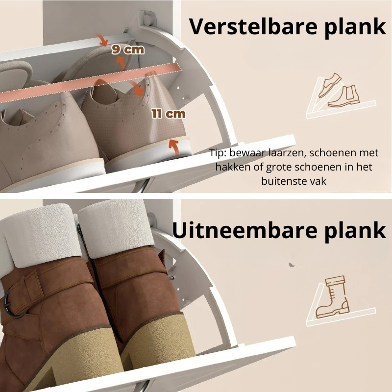 Nancy's Telese Schoenenkast - Opbergkast voor schoenen - Verstelbare indeling - Wit - MDF - ± 55 x 25 x 90 cm
