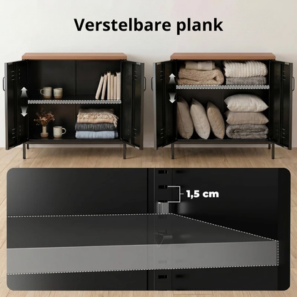 Nancy's Tenna Commode - Dressoir - Opbergkast - Zwart / Bruin - Staal / Kunststof - 80 x 40 x 80 cm