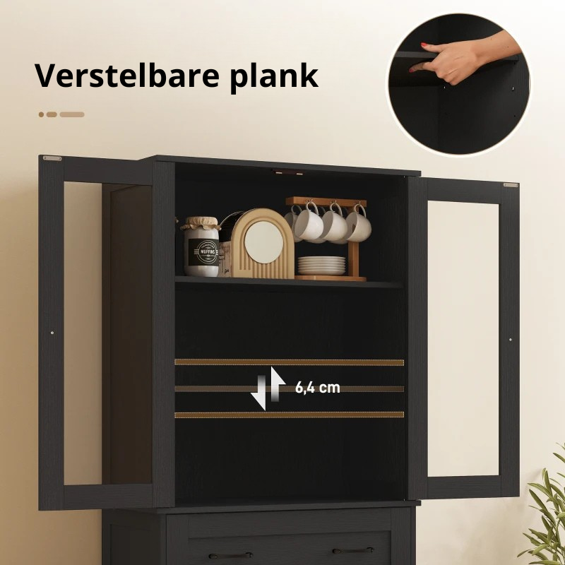 Nancy's Pioltello Keukenkast - Opbergkast - Buffetkast - Voorraadkast - Zwart - ± 75 x 40 x 180 cm