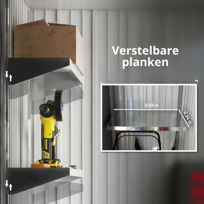 Nancy's Pellaro Opbergschuur - Gereedschapsschuur - Tuinschuur - Donkergrijs - Staal - ± 16 x 95 x 163/181 cm