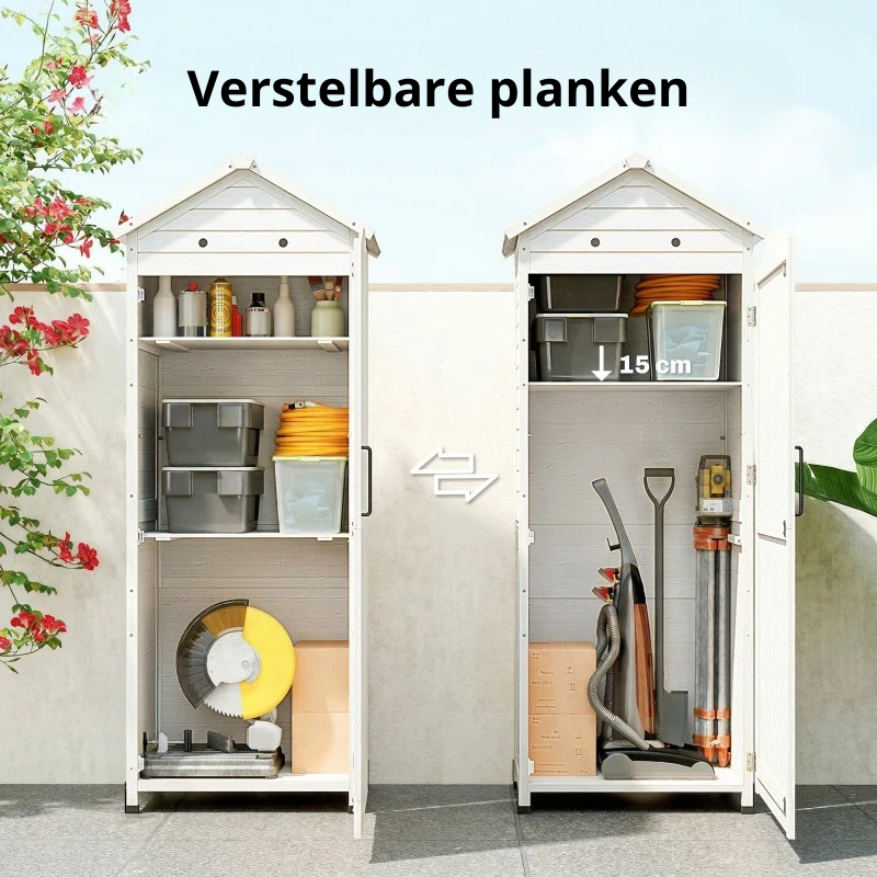 Nancy's Sale Tuinkast - Tuinschuur - Opbergkast voor buiten - Wit - Dennenhout - ± 85 x 60 x 215 cm