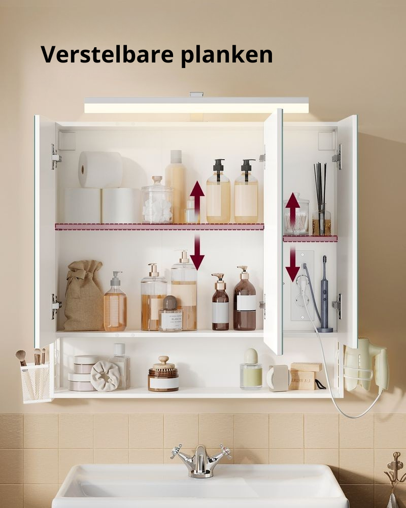 Nancy's Tesidio Spiegelkast - Badkamerkast - Badkamerspiegel - Wit - 80 x 16,5 x 75 cm