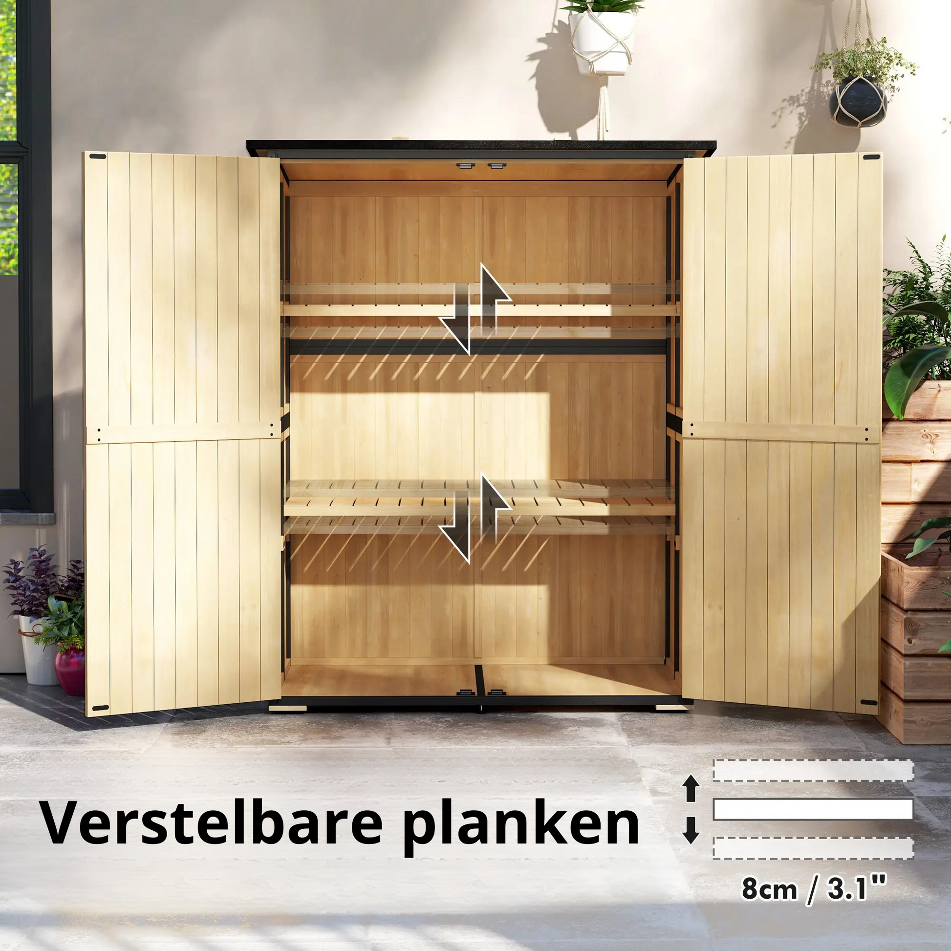 Nancy's Fiuminata Tuinkast - Buitenkast - Opbergkast voor buiten - Dennenhout - ± 140 x 75 x 167/173 cm