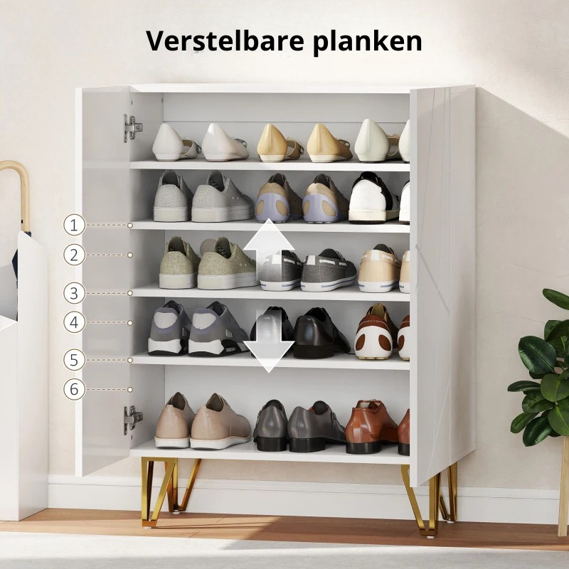 Nancy's Montecchio Schoenenkast - Opbergkast voor Schoenen - Schoenenrek - Wit - ± 70 x 30 x 95 cm