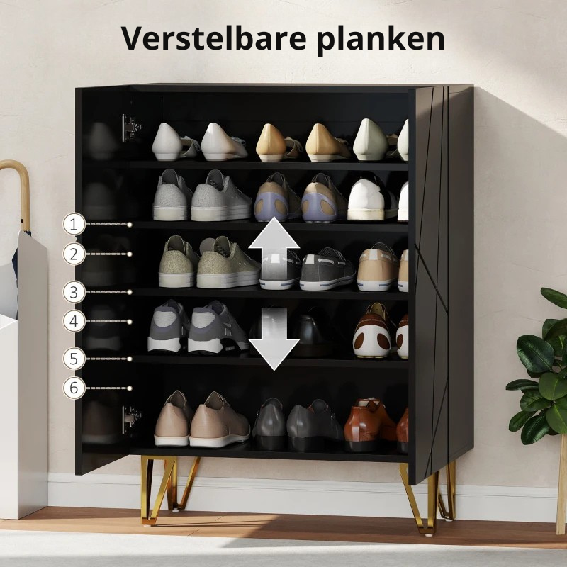 Nancy's Montecchio Schoenenkast - Opbergkast voor Schoenen - Schoenenrek - Zwart - ± 70 x 30 x 95 cm