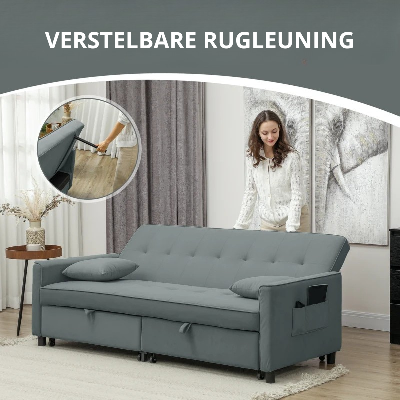 Nancy's Ottaviano Slaapbank - Logeerbed - Verstelbare rugleuning - Grijs - Fluweel look