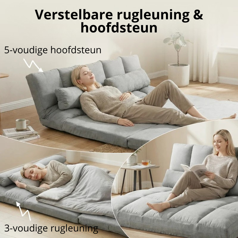 Nancy's Piraino Zitzak met slaapfunctie - Vloerbank - Volledig verstelbaar - Lichtgrijs - Suede