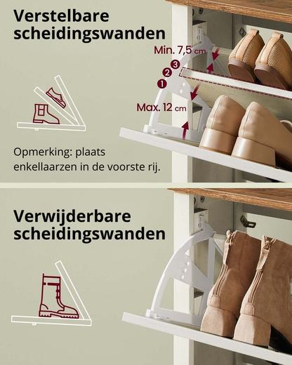 Nancy's Offanengo Schoenenkast - Opbergkast voor Schoenen - Vintage Wit - ± 85 x 25 x 125 cm