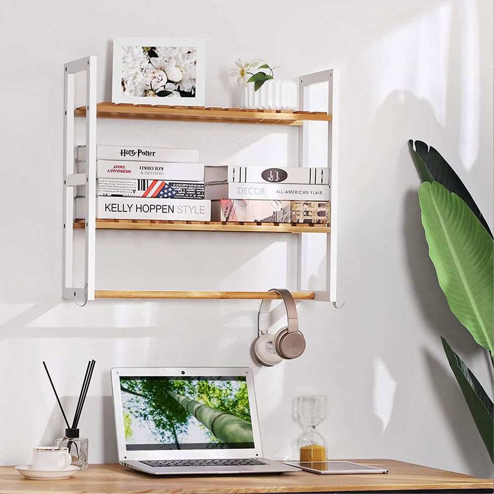 Nancy's Wall Shelf - Bamboo - Height Adjustable - 2 Layers - Wall Mounted - Bookshelf - Natural - 60.5 x 54 x 20 cm