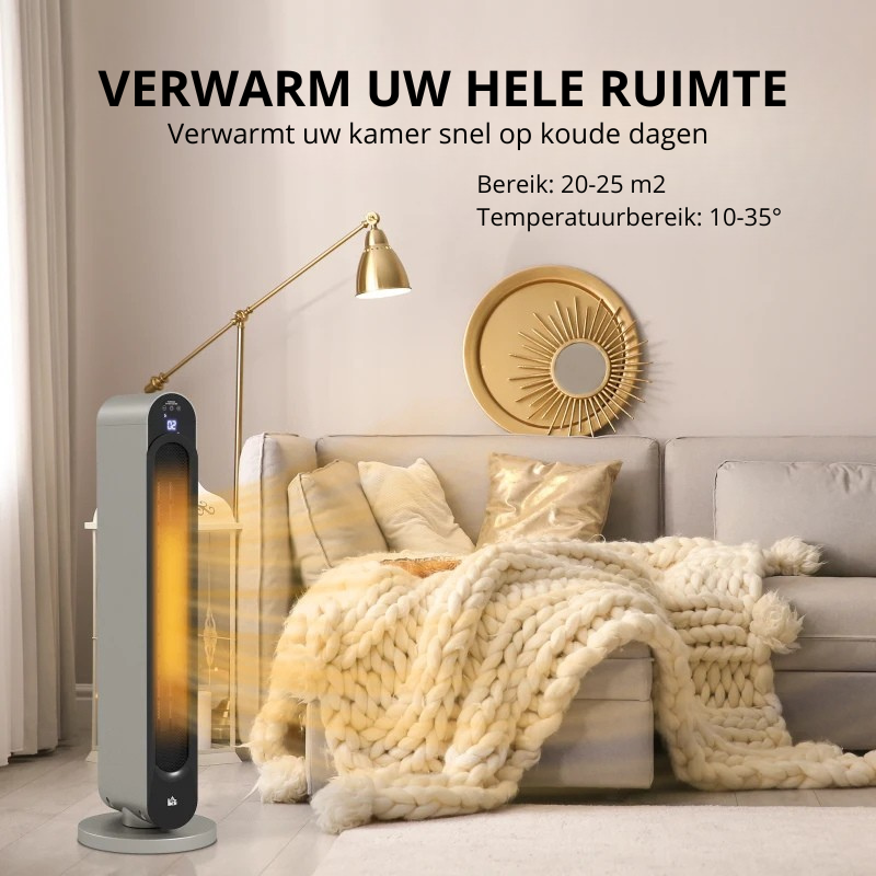 Nancy's Mulazzo Kachel - Keramische Verwarming - Mobiele Kachel - LED-Display - Zilver