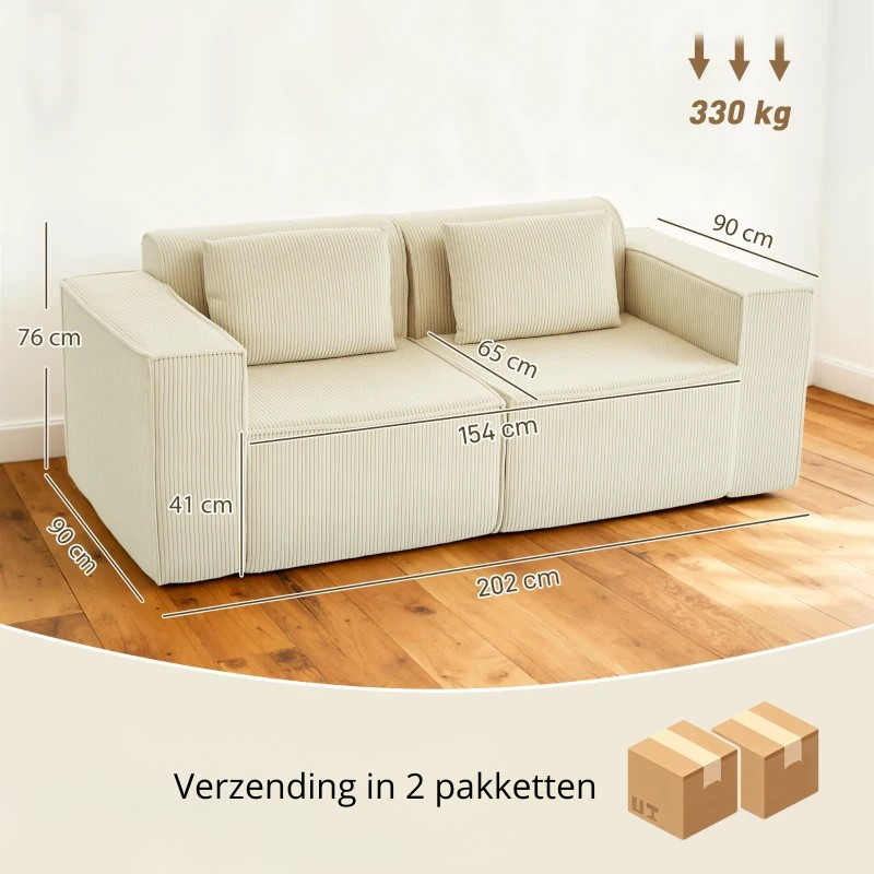 Nancy's Senales 3-Zitsbank - Driezitsbank - Woonkamerbank - Zitbank - Beige - Corduroy - ± 200 x 90 x 75 cm