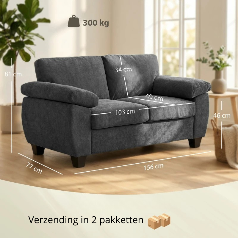 Nancy's Senigallia 2-Zitsbank - Tweezitsbank - Woonkamerbank - Donkergrijs - Chenille - ± 155 x 75 x 80 cm