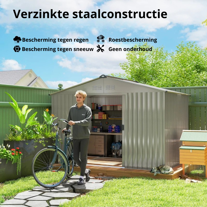 Nancy's Montaione Opbergschuur - Tuinhuisje - Schuur - Gereedschapsschuur - Grijs - Staal - ± 275 x 195 x 190 cm