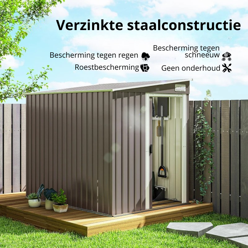 Nancy's Norcia Opbergschuur - Gereedschapsschuur - Tuinschuur - Tuinhuisje - Grijs - Staal - ± 155 x 205 x 160/180 cm