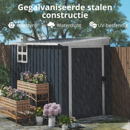 Nancy's Contrada Opbergschuur - Tuinschuur - Schuurtje - Grijs - Staal - ± 130 x 230 x 161/181H cm