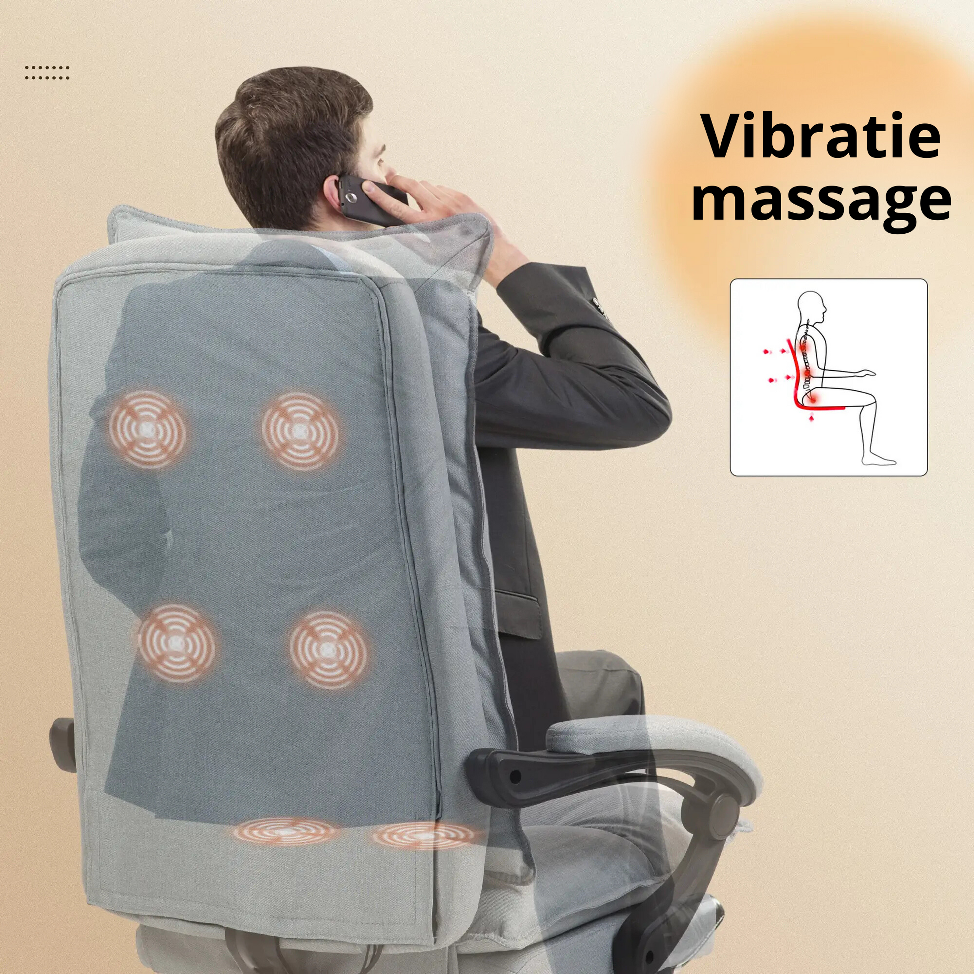 Nancy's Monfortinho Massage Bureaustoel - Bureaustoel met Massagefunctie - Directiestoel - Lichtgrijs - Linnen