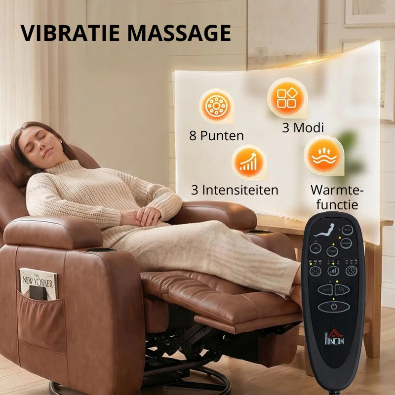 Nancy's Tavarnuzze Massagestoel - Relaxfauteuil - Massagefauteuil - Verwarmde massage & ontspanning - Lichtbruin - Kunstleer